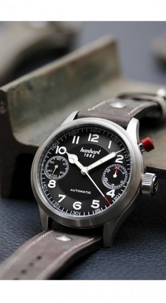 Hanhart 1882 Watch - Pioneer MonoScope Black, Flat Bezel