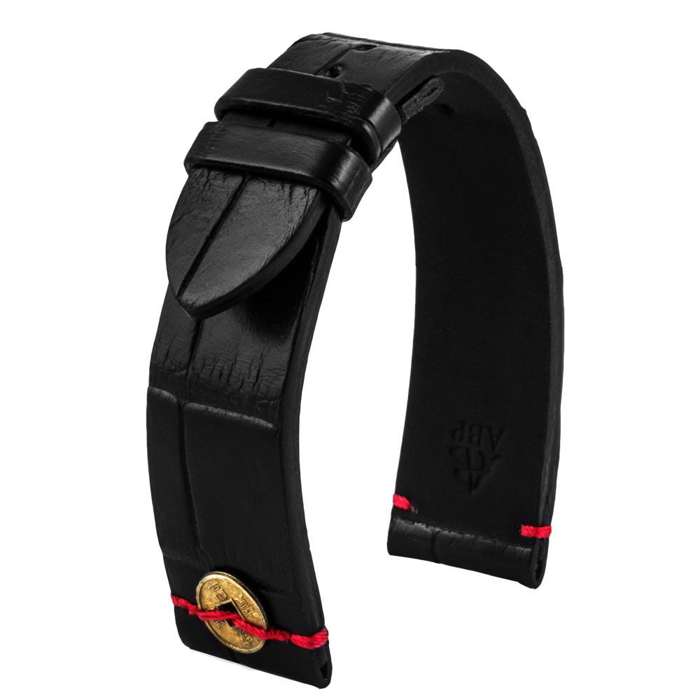 Bracelet montre cuir - Chinese Lucky Coin - Alligator noir