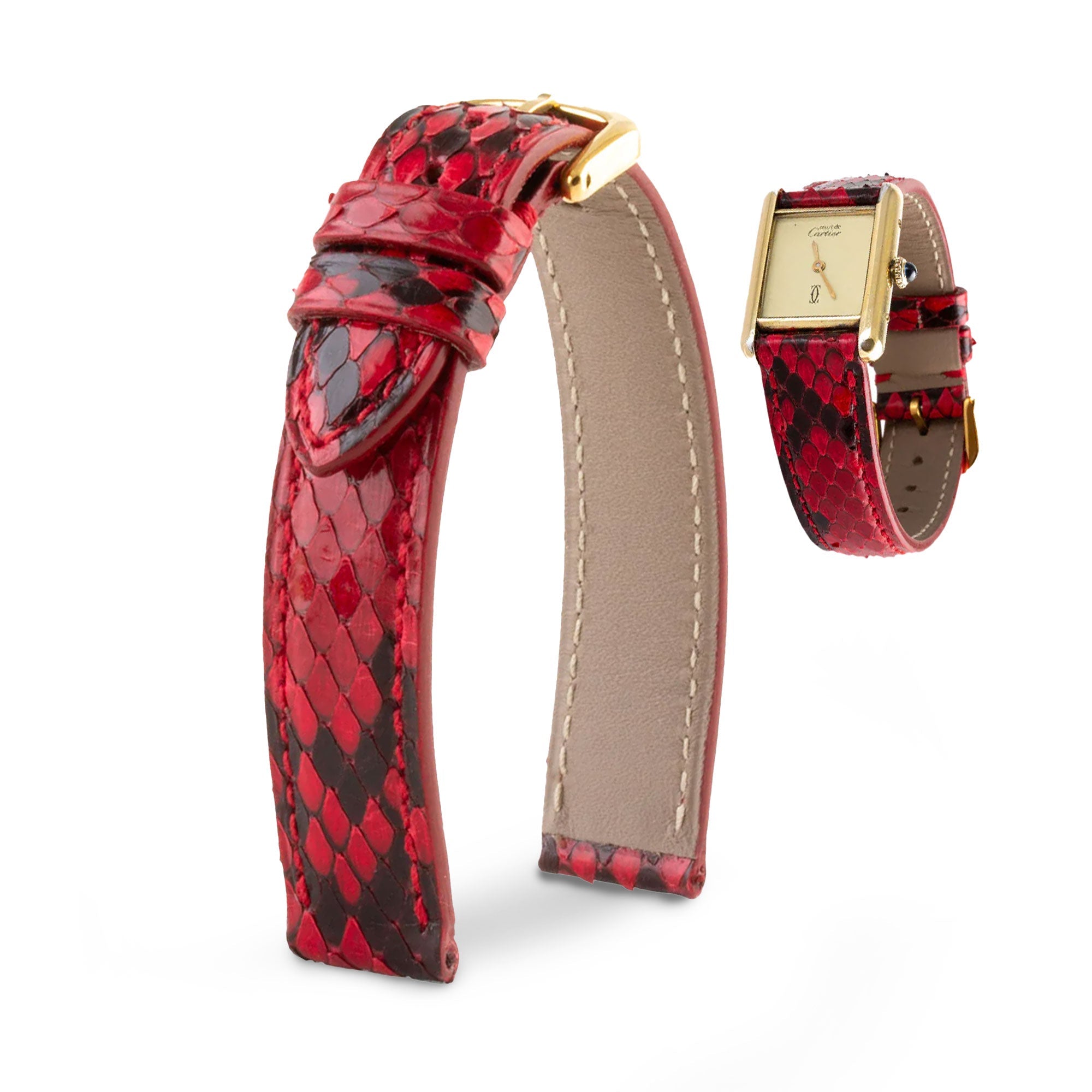 Cartier Tank Must - Bracelet montre cuir - Python rouge et noir