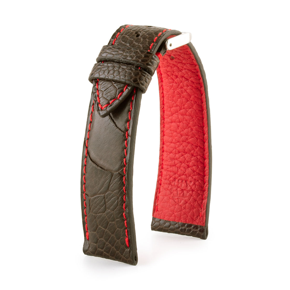 Bracelet-montre en cuir - Patte d'autruche (marron, vert, orange)