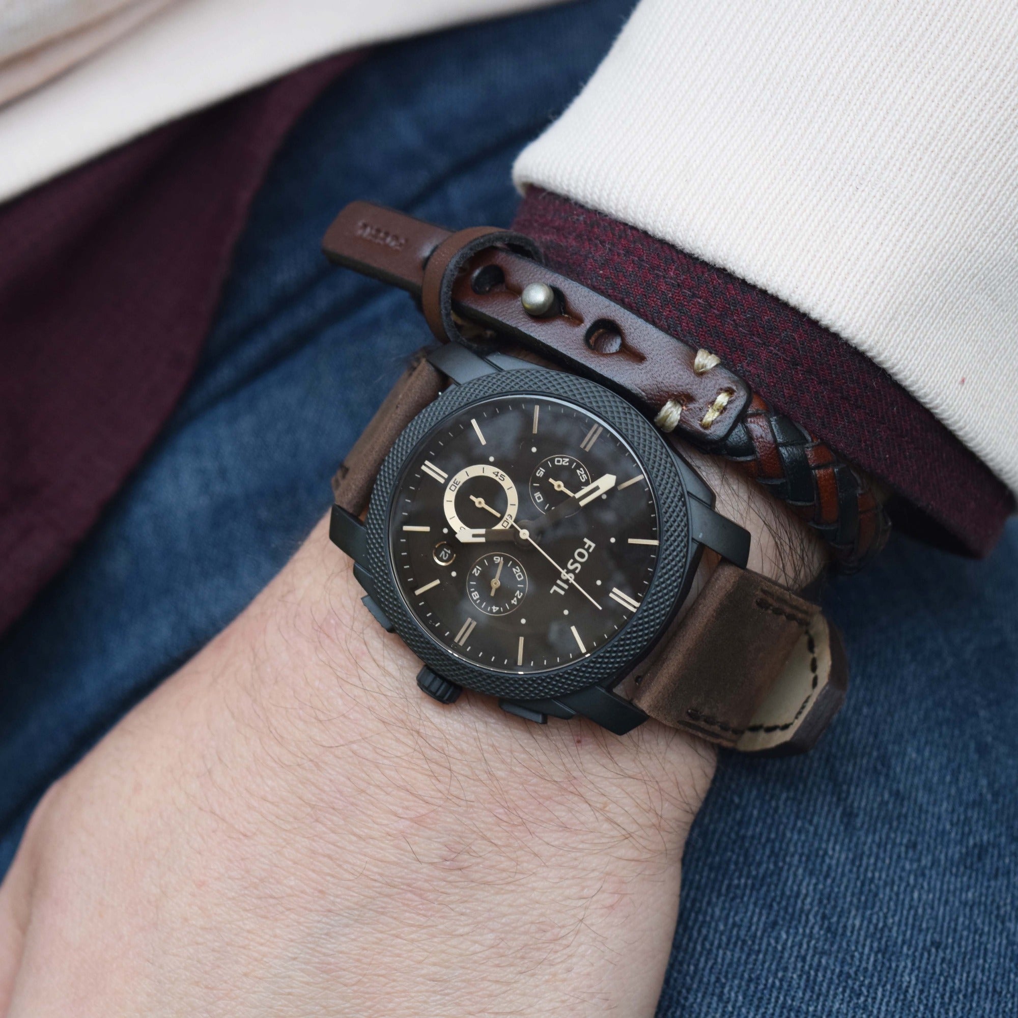 FOSSIL Men's Machine Watch Chronograph Watch and Jewelry Set FS5251SET