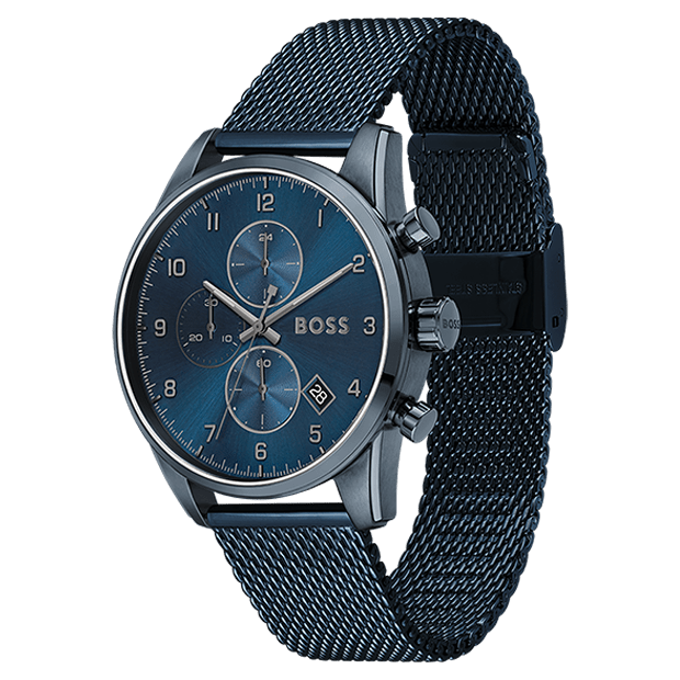 Montre BOSS Homme Skymaster Chronographe en Acier Bleu 1513836