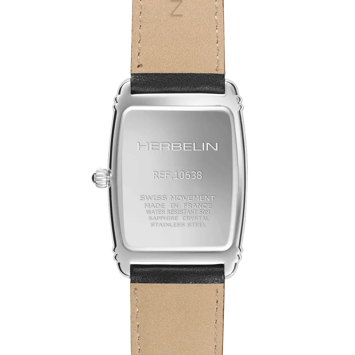 HERBELIN Men's Art Deco Black Leather Watch 10638AP08