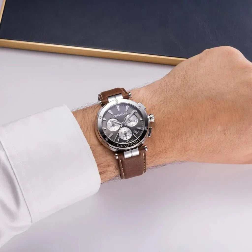 HERBELIN Men's Newport Chronograph Leather Watch 37658AP24MA