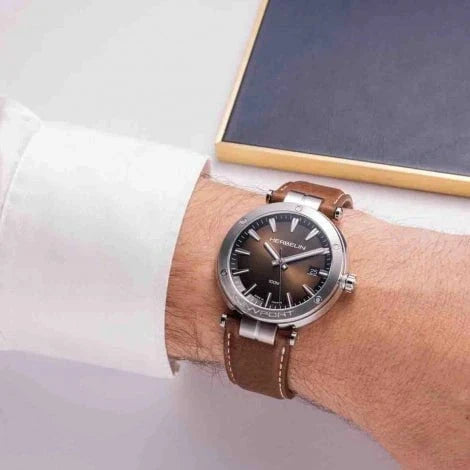 HERBELIN Men's Newport Brown Leather Watch 12288A27MA