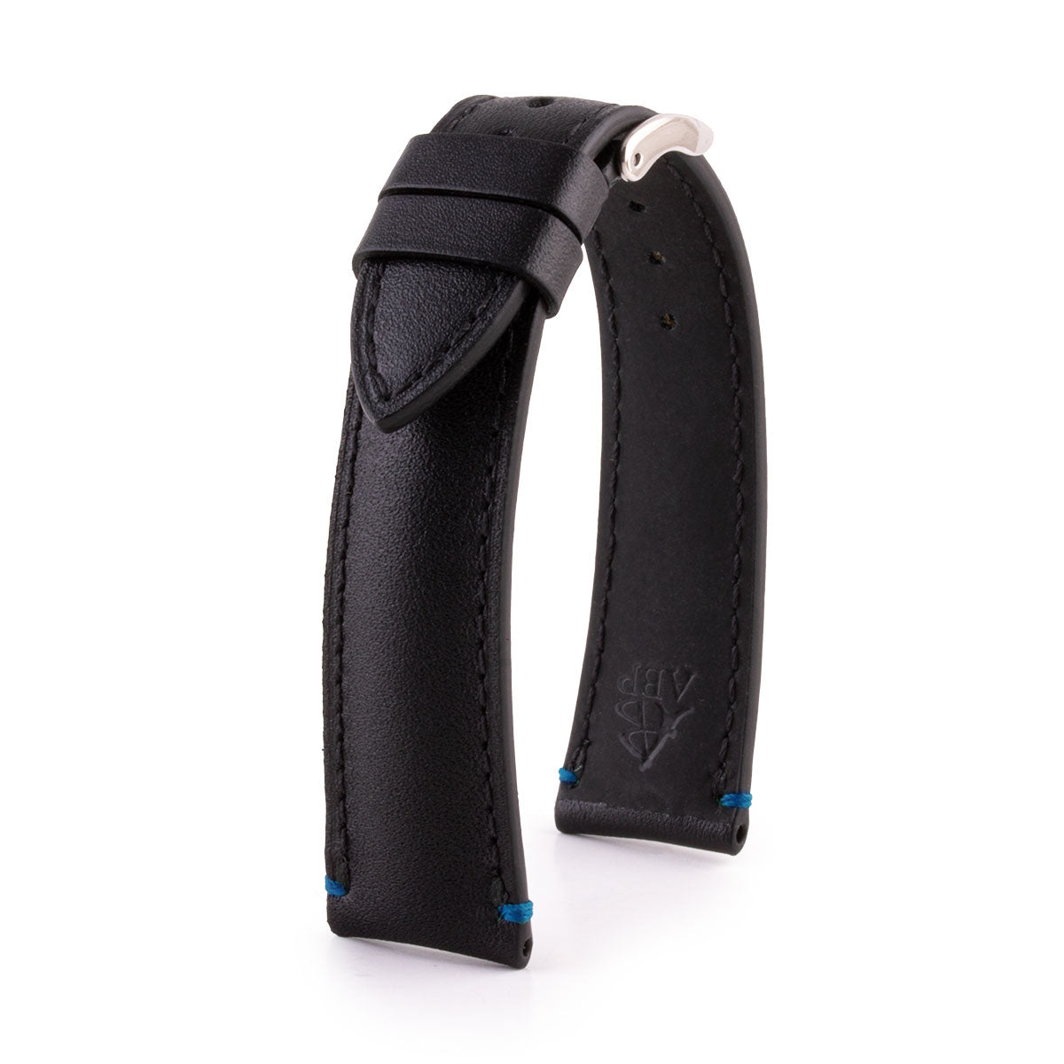 Bracelet-montre cuir - Veau noir avec couture points d'arrêt contrastée (noir, bleu, vert, rouge...)