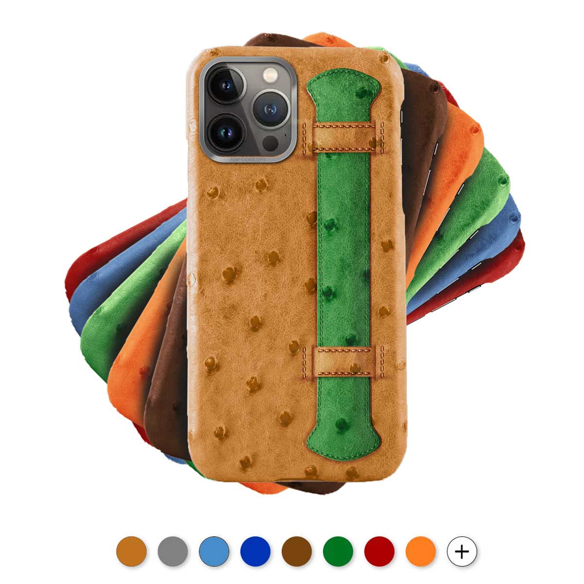 Coque cuir "strap case" pour iPhone 15, 14 & 13 ( Tous modèles )  - Autruche