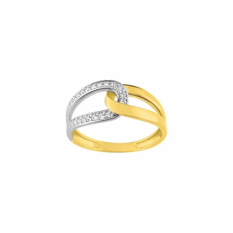 Bague bicolore en or 9ct avec zirconiums 421-237