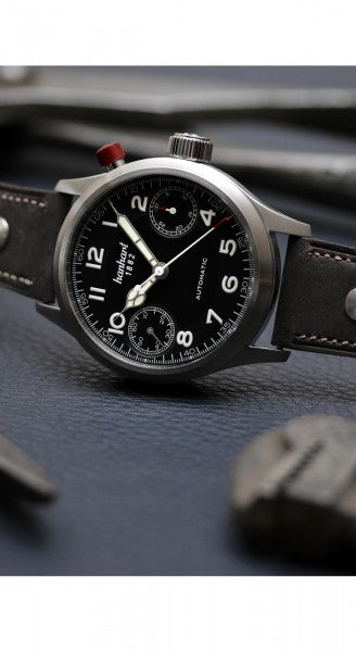 Hanhart 1882 Watch - Pioneer MonoScope Black, Flat Bezel