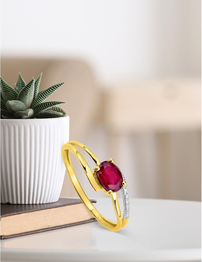 Bague bicolore en or 9ct et rubis 412-49