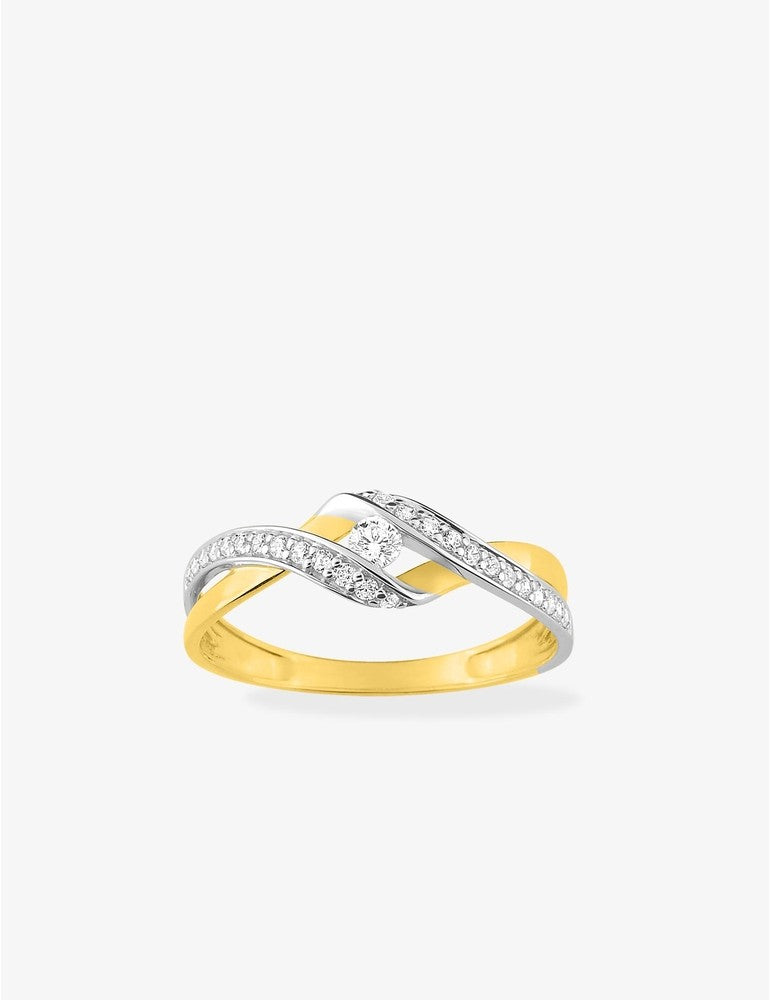 Bague bicolore en or 9ct et zirconiums 421-236