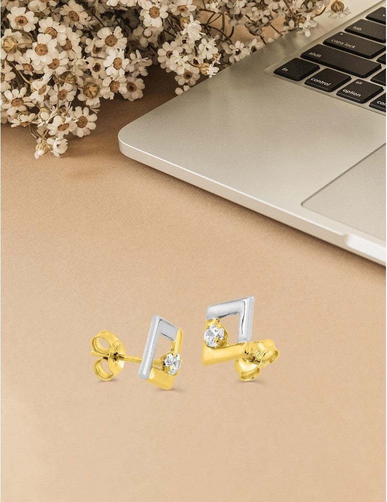 Boucles d'oreilles bicolores en or 9ct + zirconiums 484-135