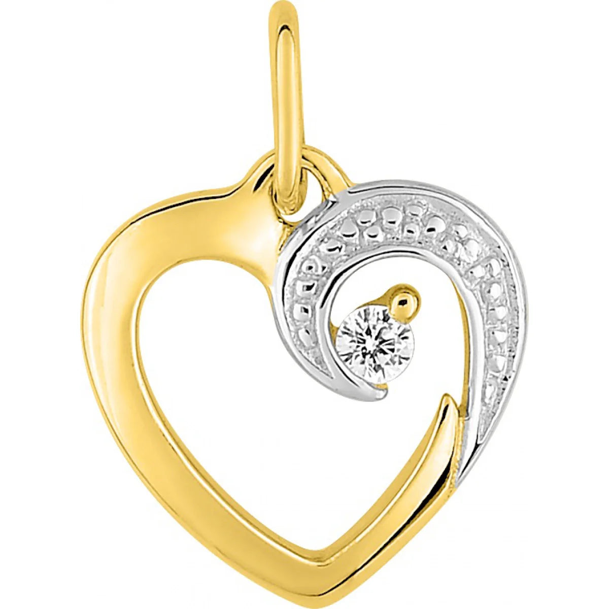 Pendentif coeur en or bicolore 9ct et zirconiums 9ct 462-21