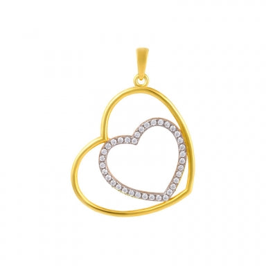 Pendentif double coeurs réversible en or 9ct + zirconiums 463-39