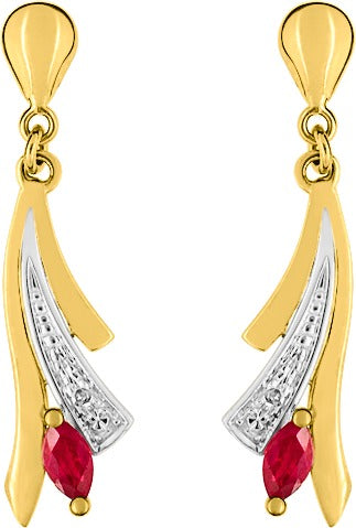 Boucles d'oreilles en or bicolore + rubis + diamant 9ct 482-38