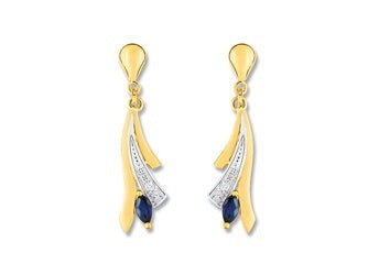 Boucles d'oreilles en or bicolore + saphir + diamant 9ct 482-41