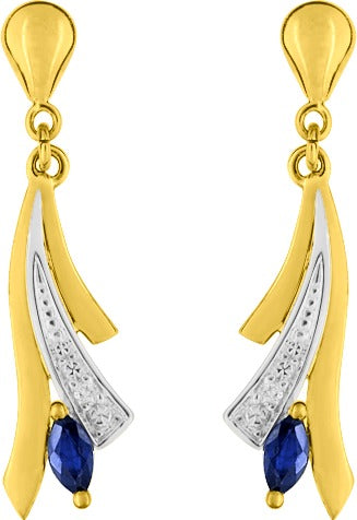 Boucles d'oreilles en or bicolore + saphir + diamant 9ct 482-41