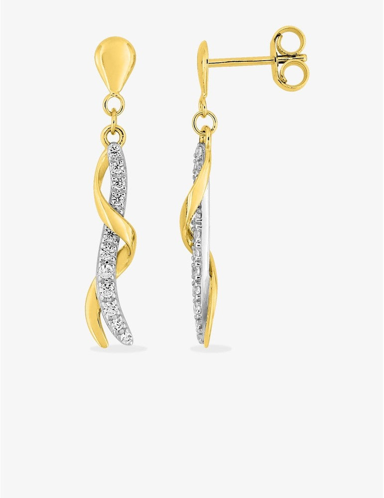 Boucles d'oreilles en or bicolore + zirconiums 9ct 482-81