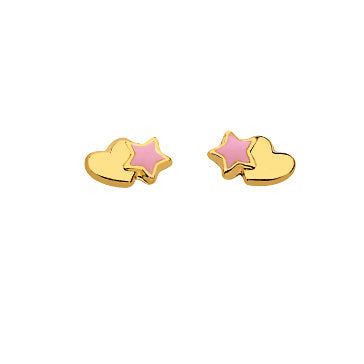 Boucles d'oreilles en or 18ct cœurs roses et étoiles 386-178