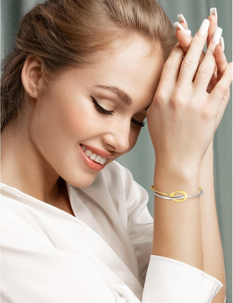 Bracelet jonc ouvrant bicolore en or 9ct 482-91
