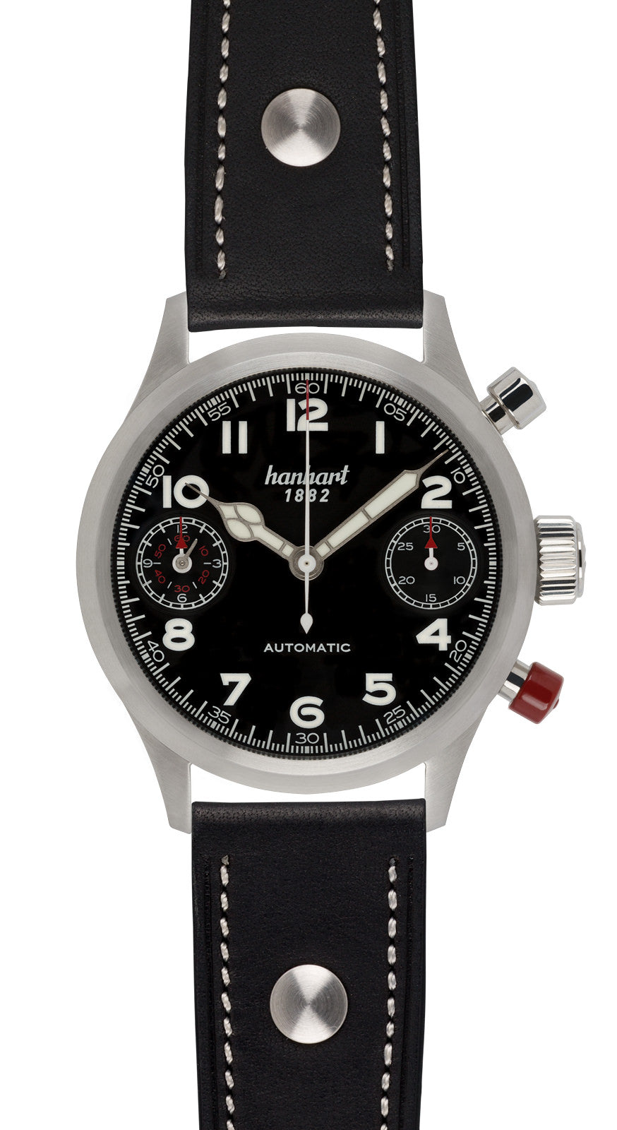 Hanhart 1882 Watch - Pioneer TwinDicator Black, Smooth Bezel