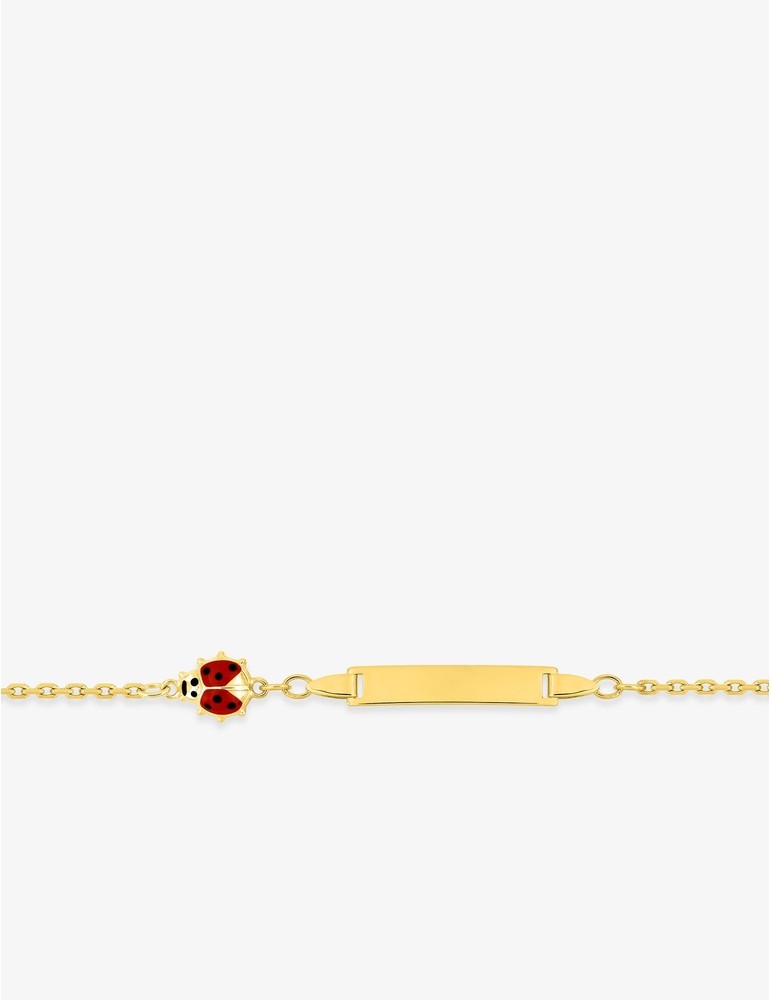 Gourmette coccinelle en or 9ct maille forçat et plaque rectangulaire 446J227