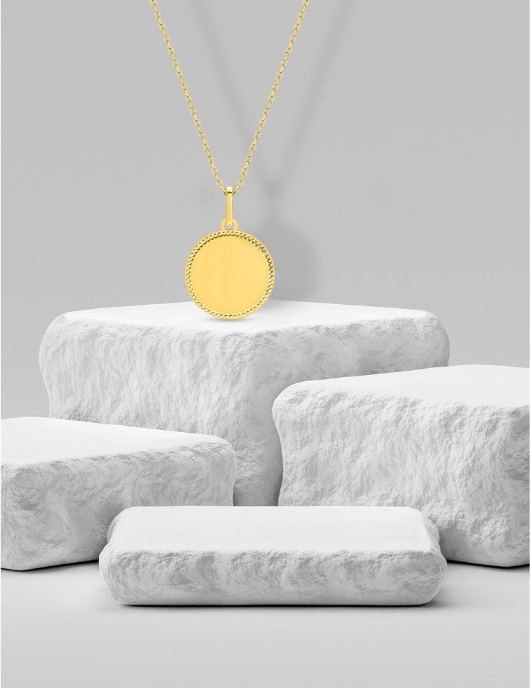 Médaille ronde en or jaune 9ct bord ciselé 460-145