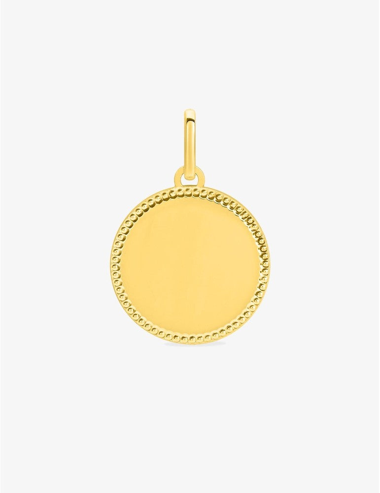 Médaille ronde en or jaune 9ct bord ciselé 460-145