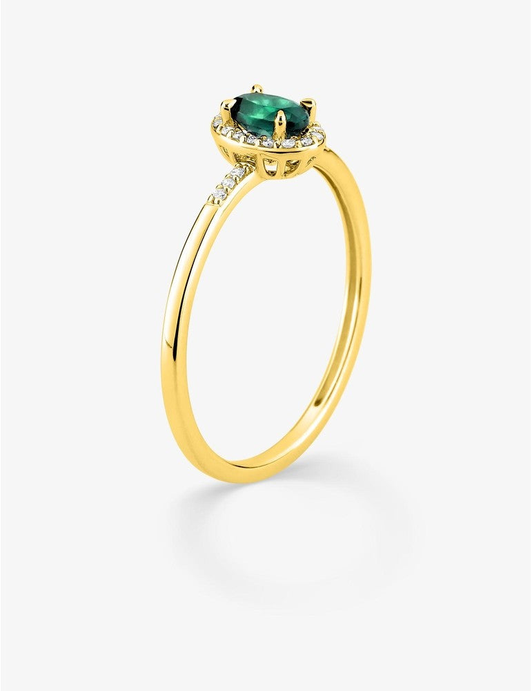 Bague en or jaune 9ct émeraude et diamants de laboratoire 415L12