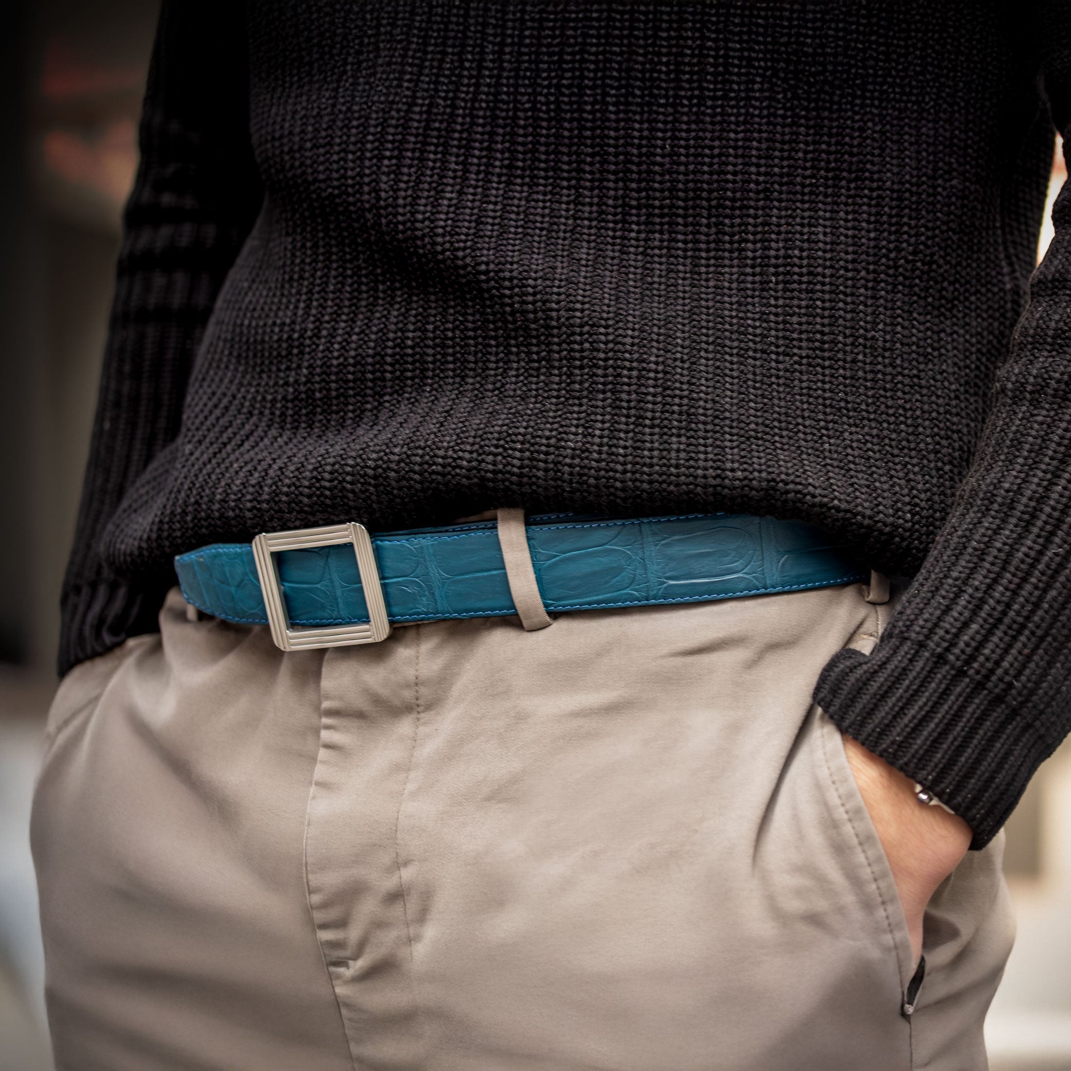 Ceinture cuir ABP + boucle acier - Alligator sauvage