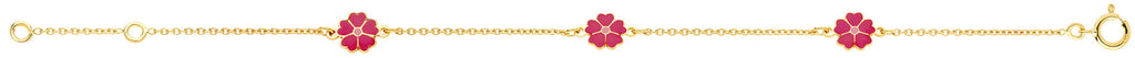 Bracelet enfant avec fleurs fuchsia en or 18ct