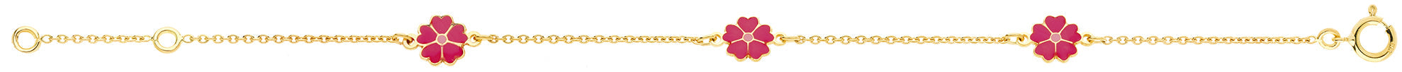 Bracelet enfant avec fleurs fuchsia en or 18ct