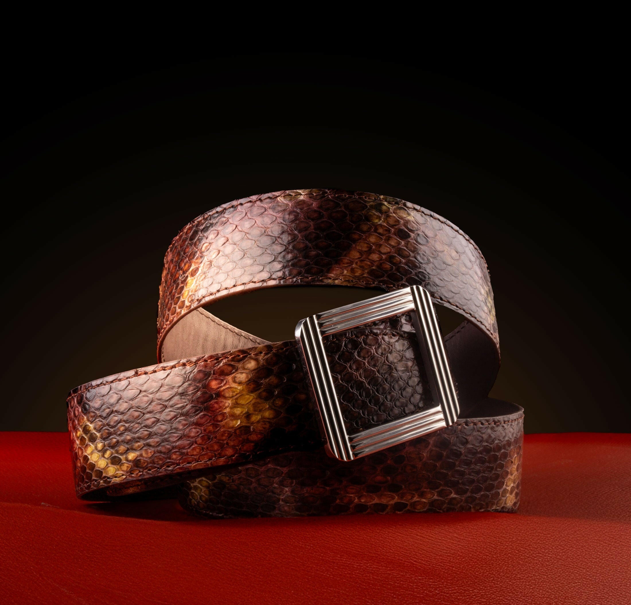 Ceinture cuir ABP + boucle acier - Python brillant