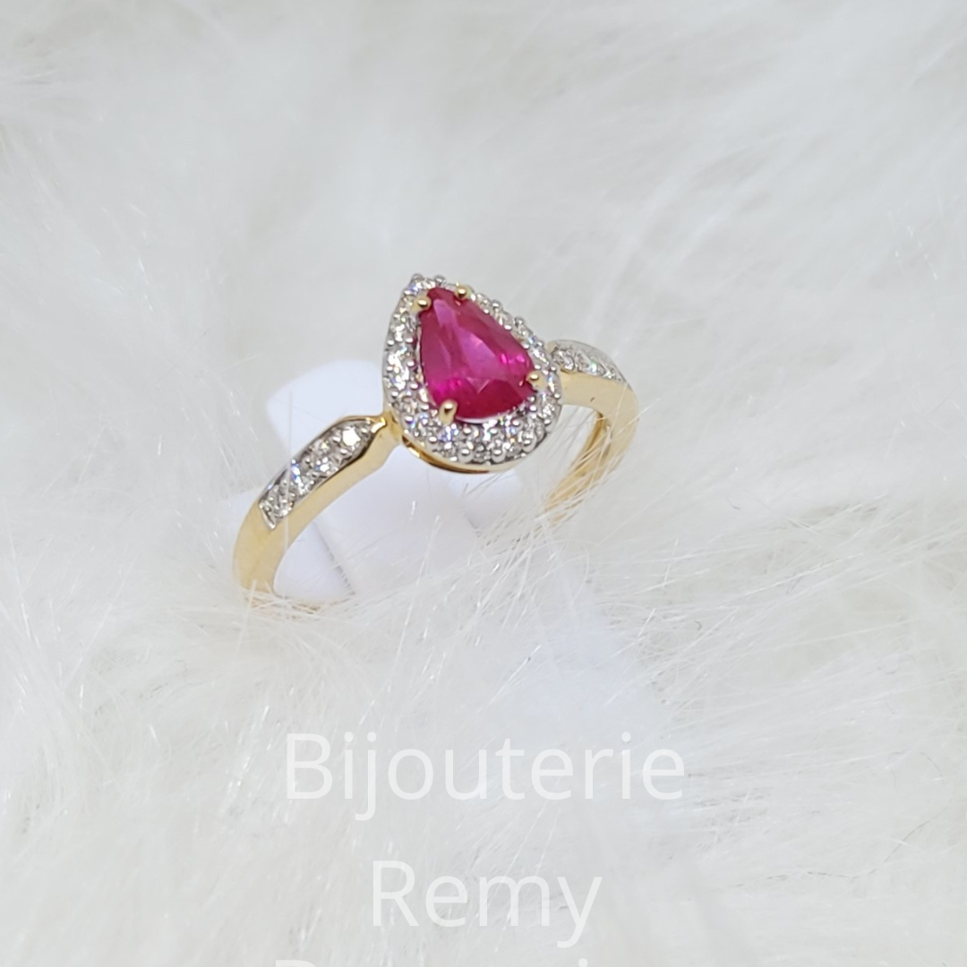 Bague en or jaune 18 ct Rubis et diamants 317-93