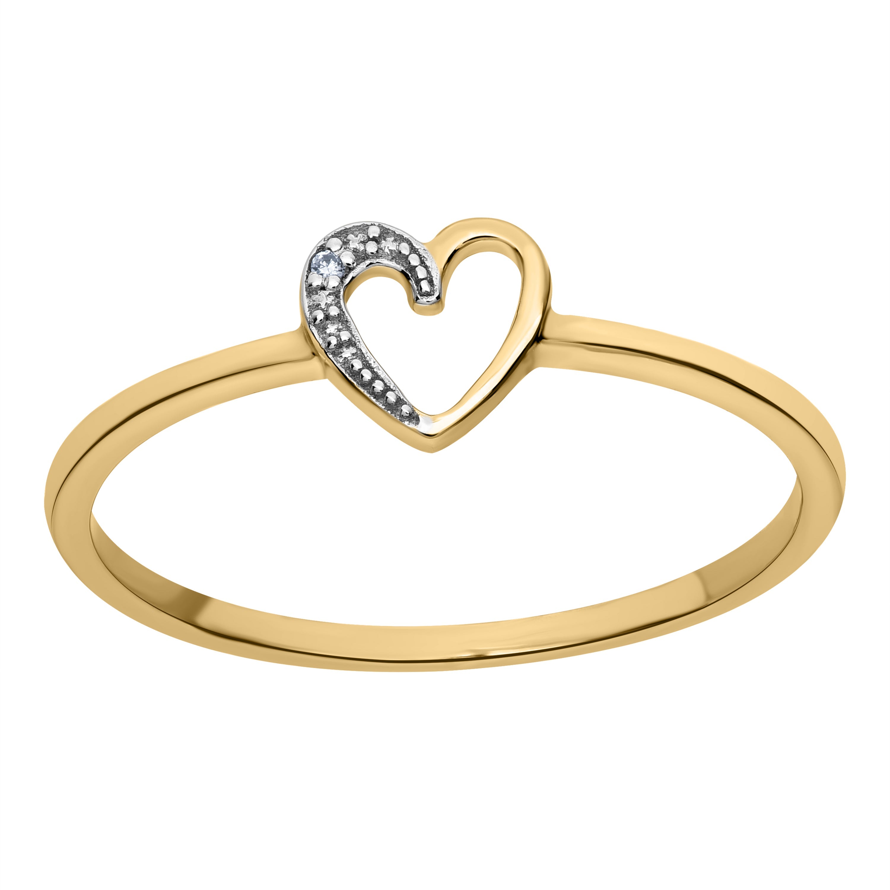 Bague coeur bicolore en or jaune 9ct et diamant 425-23