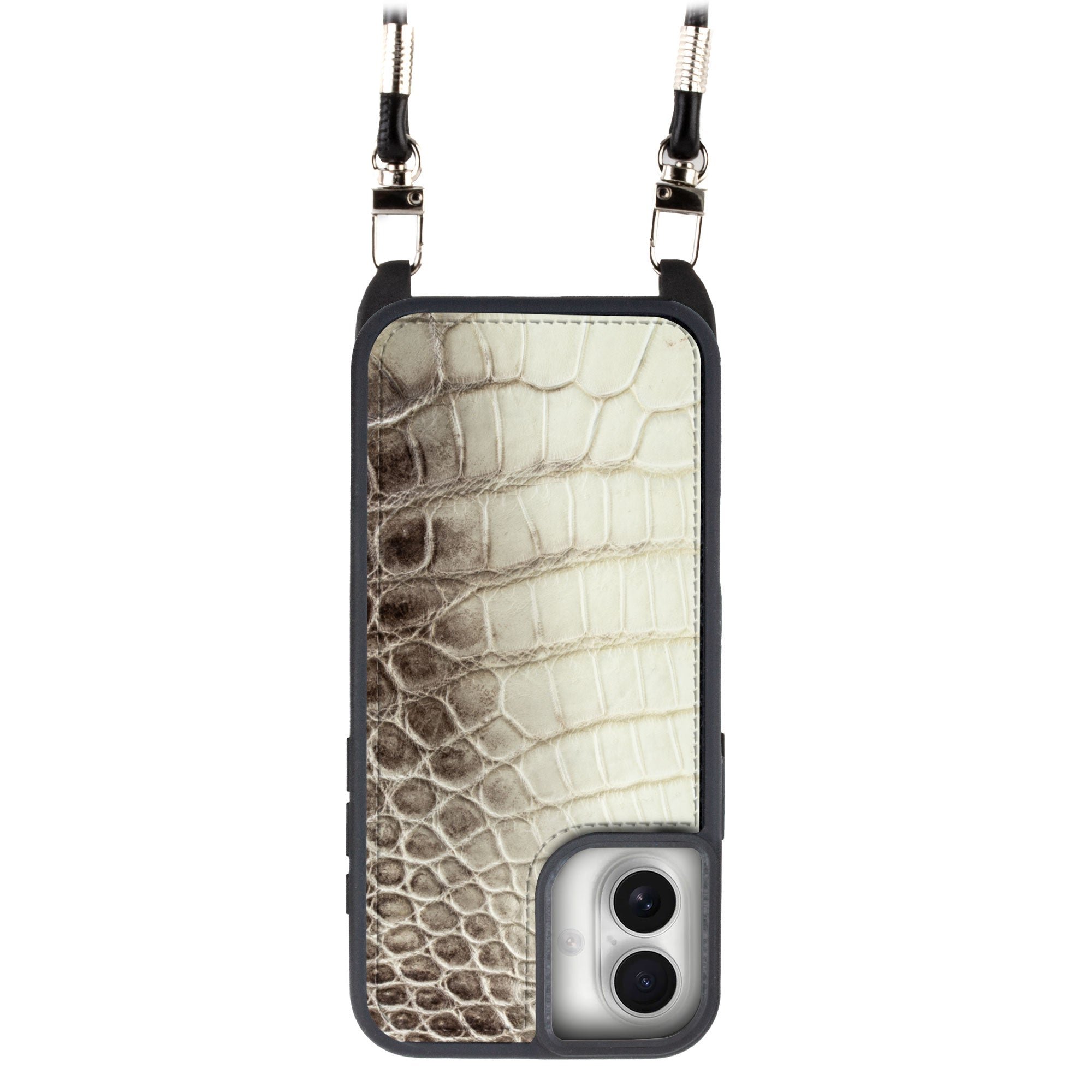 Coque "Crossbody" cuir pour iPhone 16 ( Tous modèles ) - Crocodile "Himalaya"