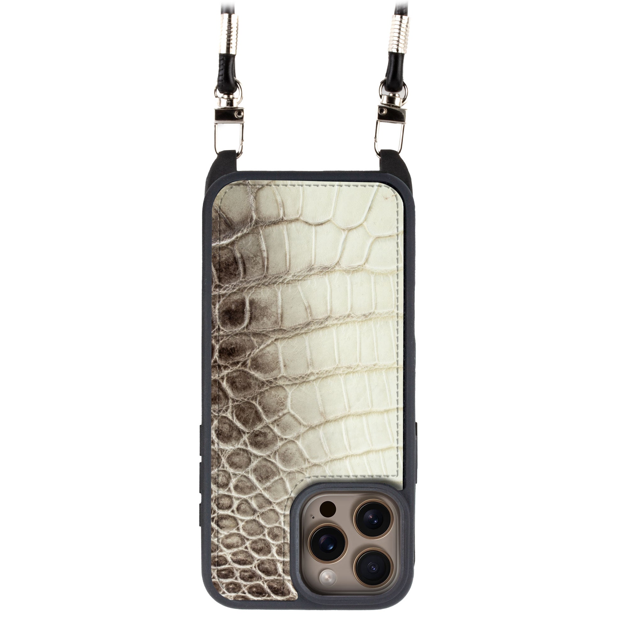 Coque "Crossbody" cuir pour iPhone 16 ( Tous modèles ) - Crocodile "Himalaya"
