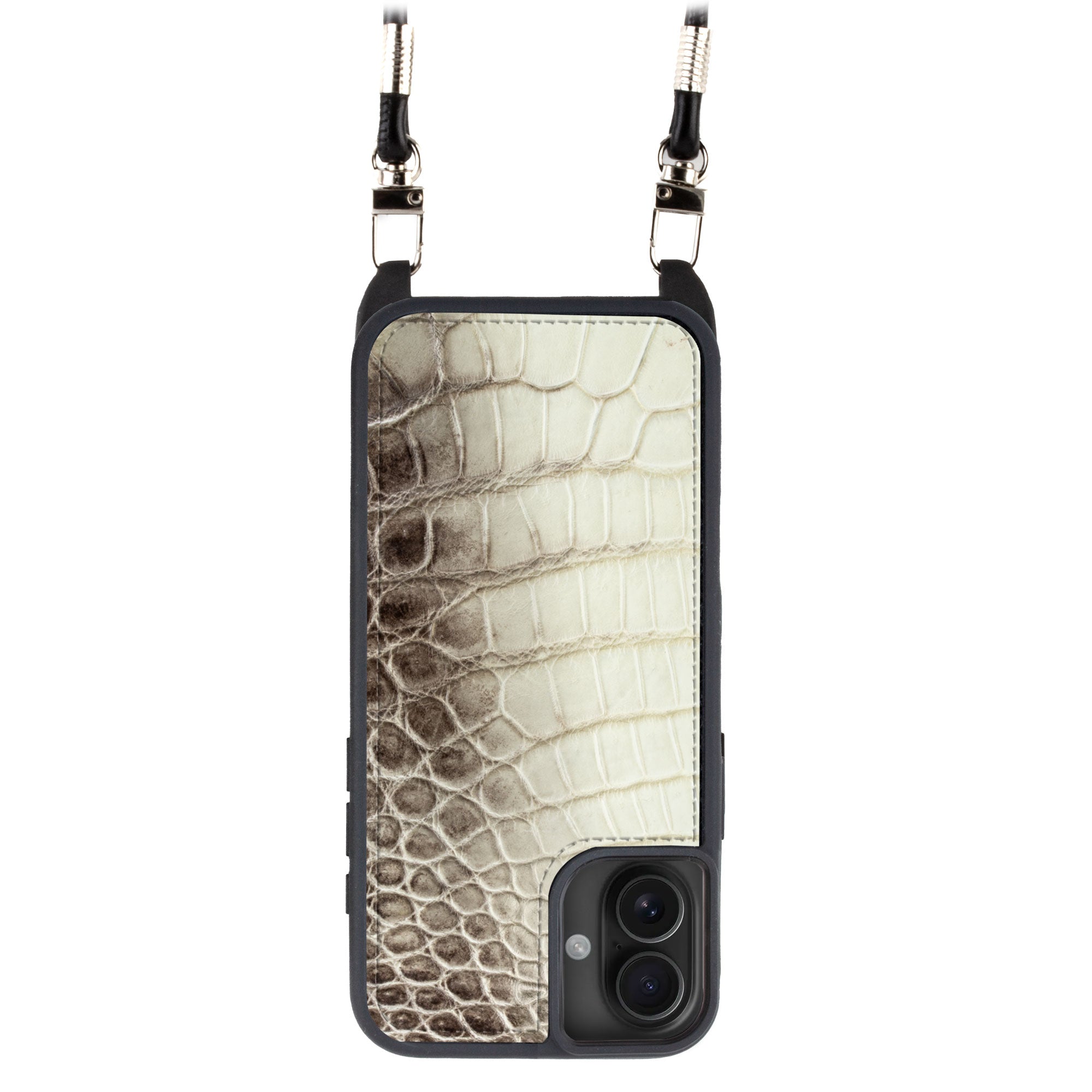 Coque "Crossbody" cuir pour iPhone 16 ( Tous modèles ) - Crocodile "Himalaya"