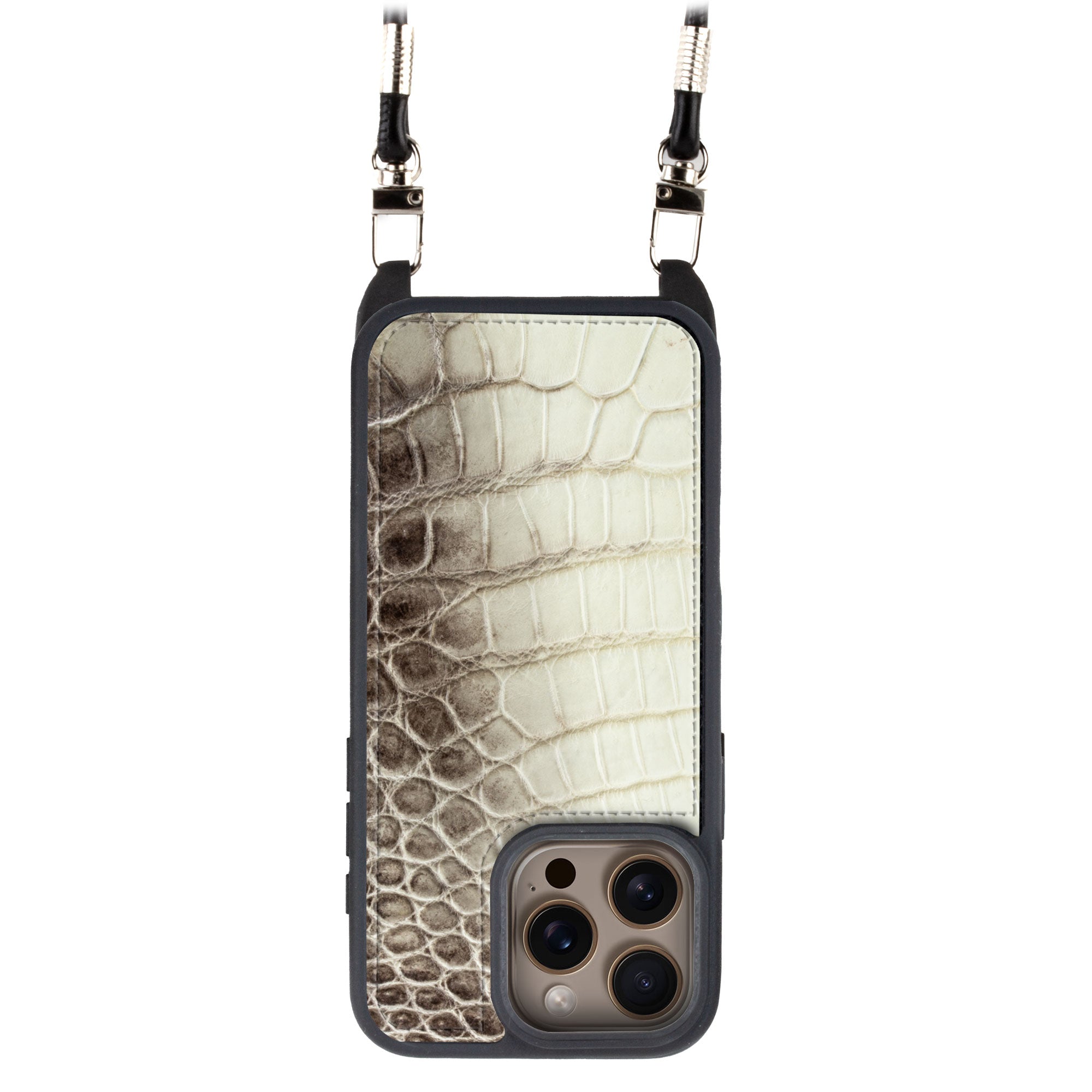 Coque "Crossbody" cuir pour iPhone 16 ( Tous modèles ) - Crocodile "Himalaya"