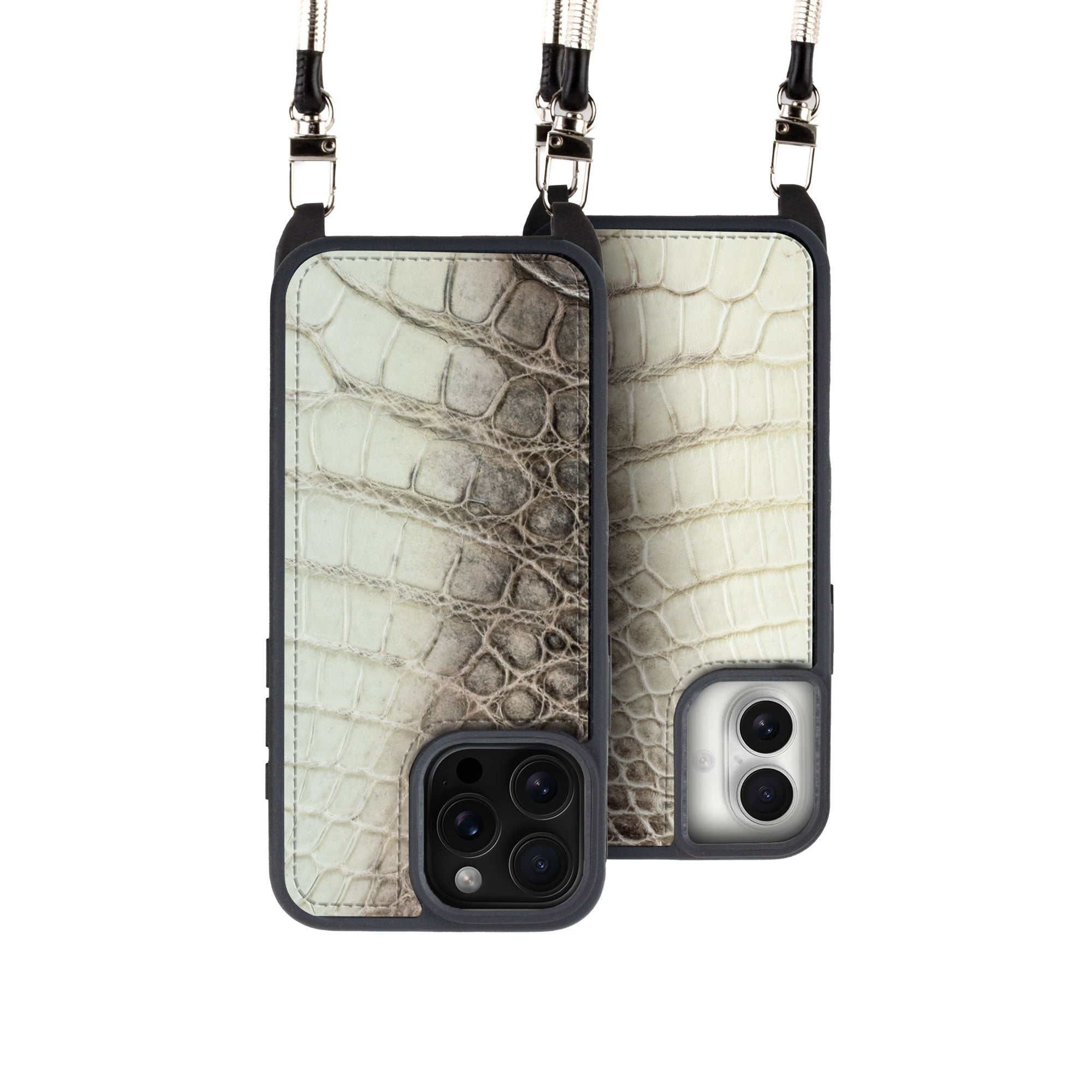 Coque "Crossbody" cuir pour iPhone 16 ( Tous modèles ) - Crocodile "Himalaya"