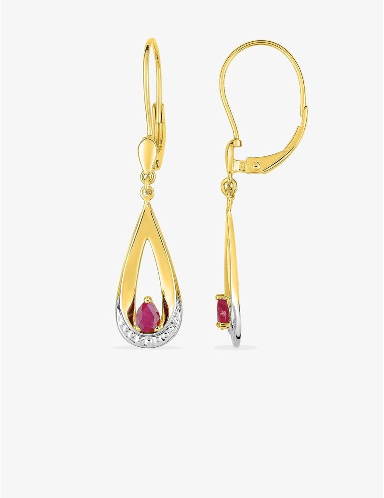 Boucles d'oreilles en or jaune 18ct, or blanc et rubis 382-180