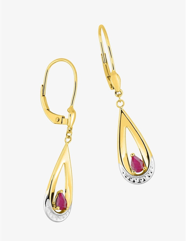 Boucles d'oreilles en or jaune 18ct, or blanc et rubis 382-180
