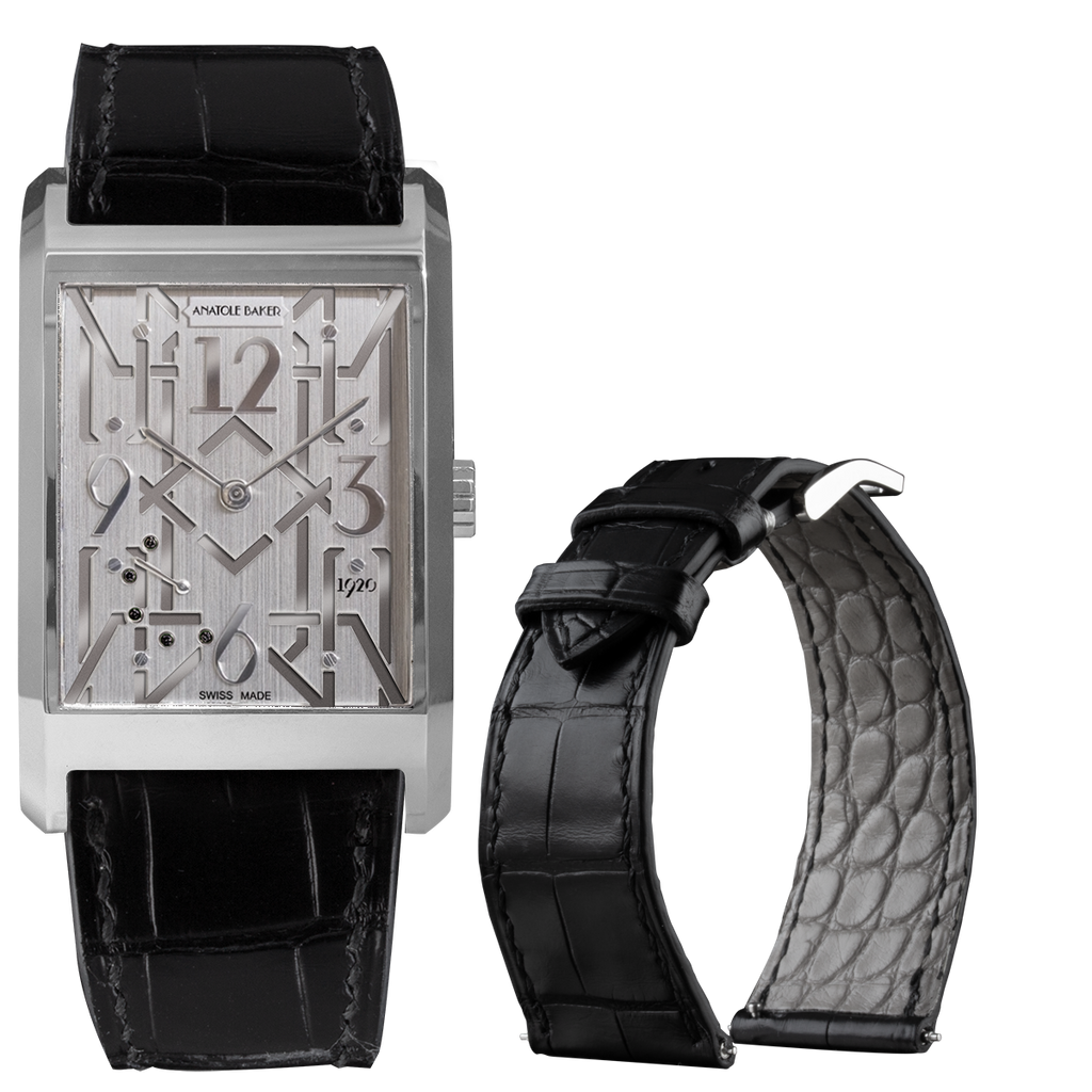 Bracelet montre cuir - Anatole Baker - Alligator noir
