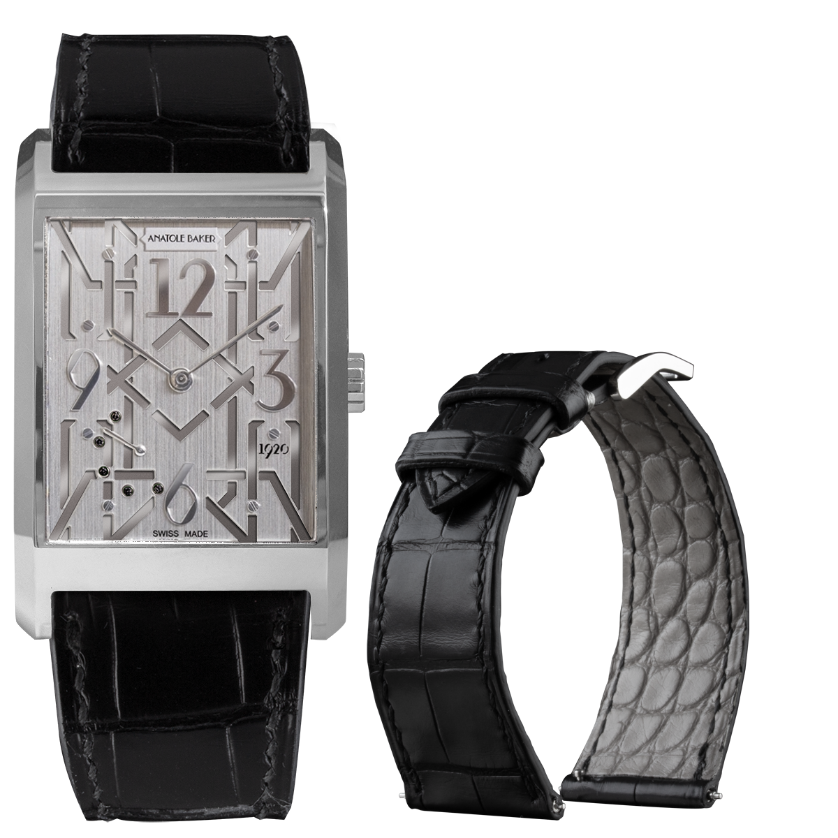 Bracelet montre cuir - Anatole Baker - Alligator noir