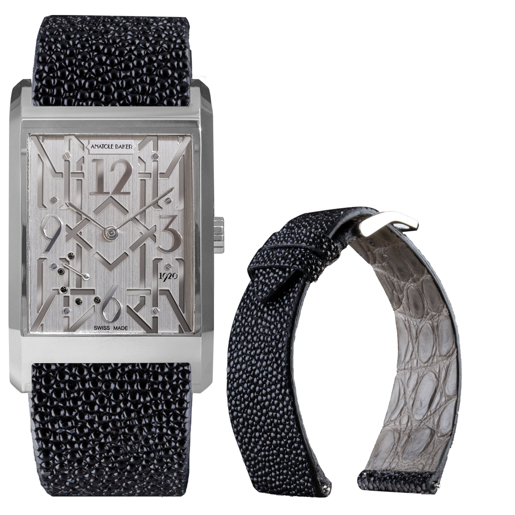 Leather watch strap - Anatole Baker - Black stingray