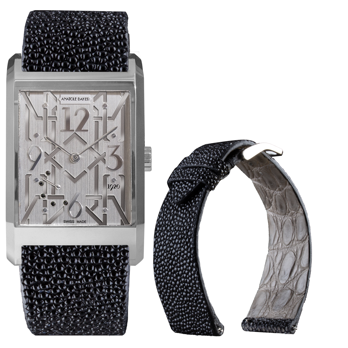 Leather watch strap - Anatole Baker - Black stingray
