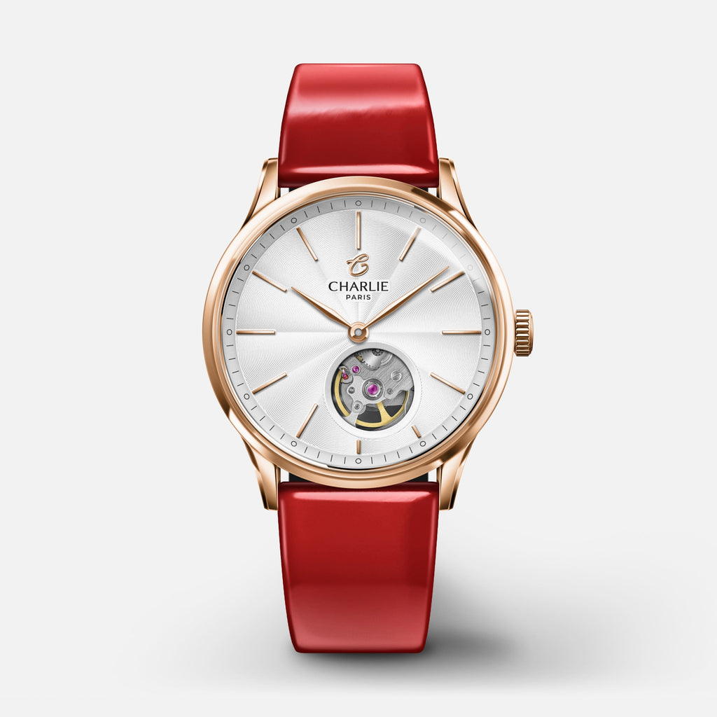 Bracelet cuir vernis rouge 18mm