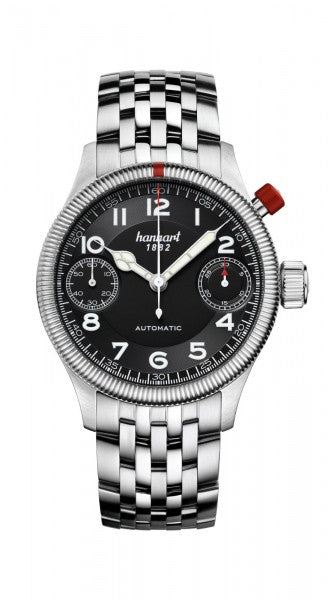 Hanhart 1882 Watch - Pioneer MonoScope Black, Fluted Bezel
