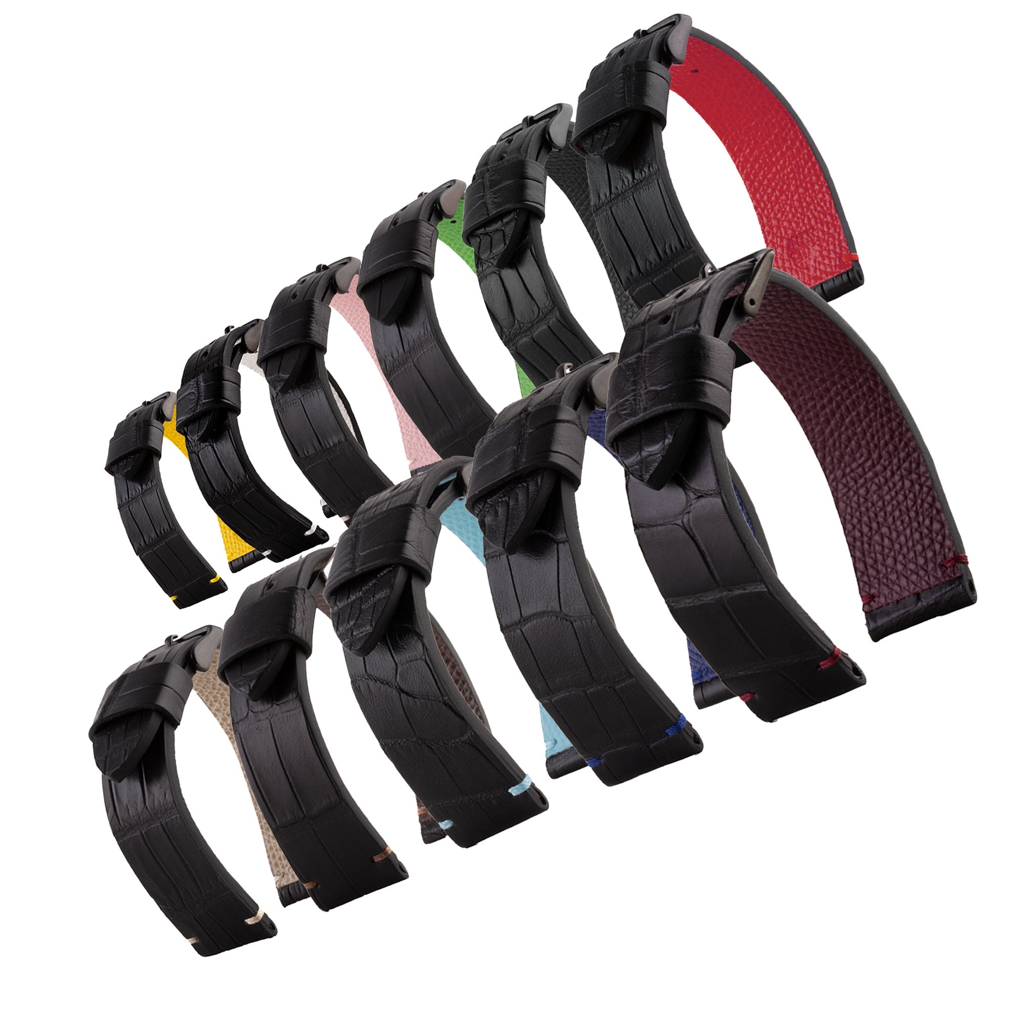 Tribute to MoonSwatch Omega X Swatch - Leather watch strap "Mission to..." - Alligator contrast stitching (black, blue, red...)