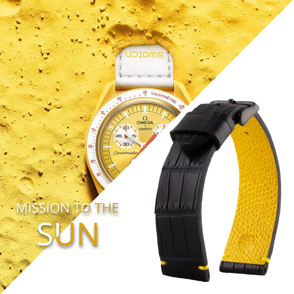 Tribute to MoonSwatch Omega X Swatch - Leather watch strap "Mission to..." - Alligator contrast stitching (black, blue, red...)